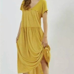 Anthropologie Saturday Sunday Tiered Yellow Maxi Dress RUNS VERY LARGE